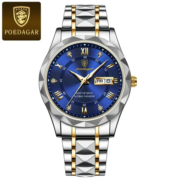 POEDAGAR Men's Quartz Watch Blue Color