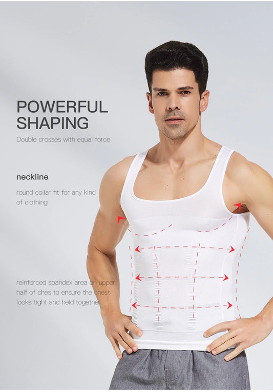 Men's Slimming Body Shaper Vest Shirt Abs Abdomen Slim【White Color】