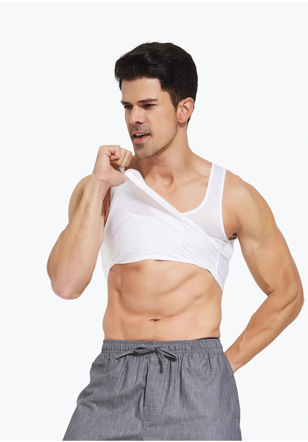 Men's Slimming Body Shaper Vest Shirt Abs Abdomen Slim【White Color】