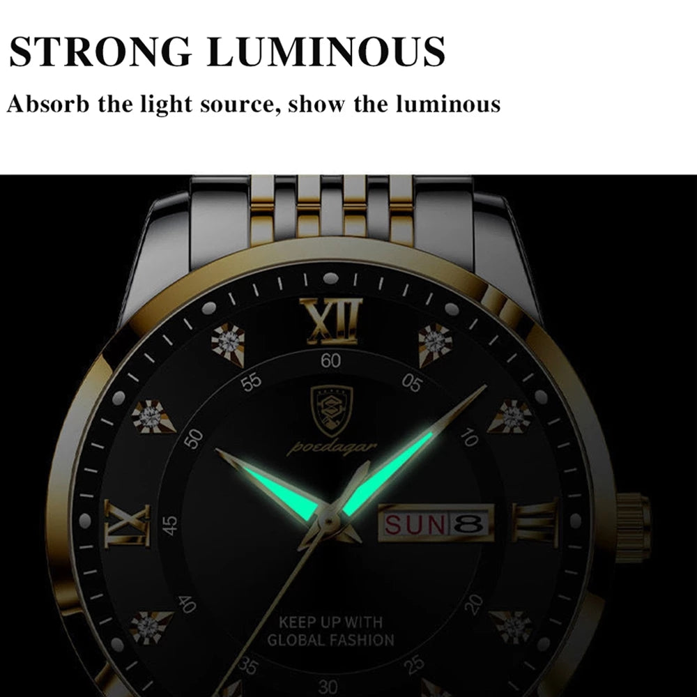 POEDAGAR Luxury Brand Sport Watches Mens Fashion Full Steel Quartz Watch